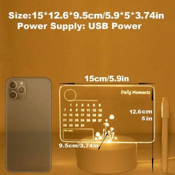 LED Acrylic Writing Board Calendar - USB Desk Lamp & Night Light | Multifunction - Picture 3 of 8